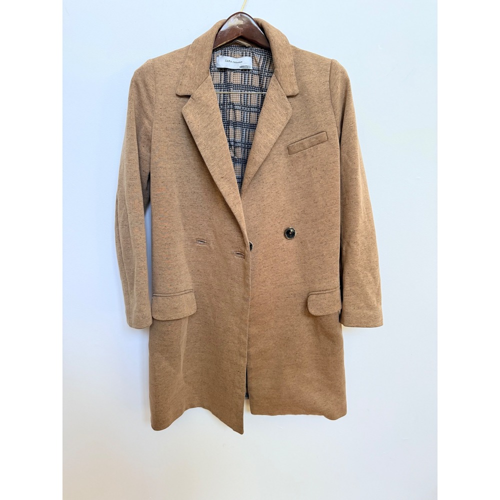 Zara Collection Brown Flecked Double Breasted Long Blazer Coat Women's Medium - Picture 2 of 10